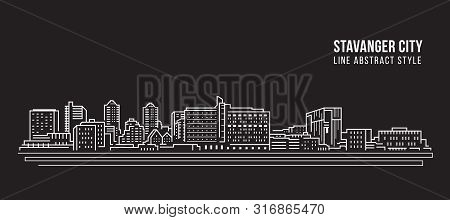 Cityscape Building Line Art Vector Illustration Design - Stavanger City