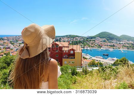 Europe Travel Woman Looking At Dubrovnik Town From Viewpoint, Croatia, Europe
