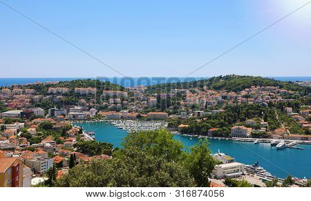 Dalmatian Coastline Panoramic View From Dubrovnik With The Port, Croatia, Europe