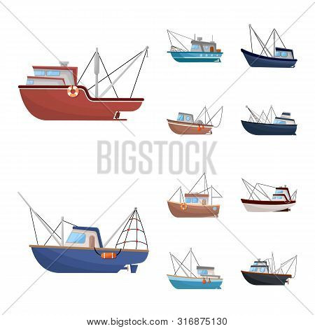 Vector Illustration Of Boat And Fishing Icon. Collection Of Boat And Vessel Vector Icon For Stock.