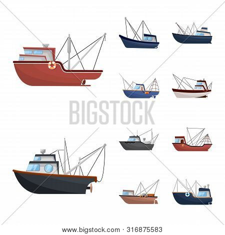 Vector Design Of Boat And Fishing Icon. Set Of Boat And Vessel Stock Symbol For Web.