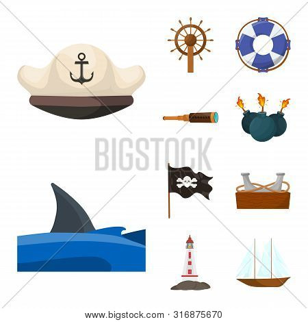 Vector Illustration Of Marine And Adventure Symbol. Set Of Marine And Ocean Vector Icon For Stock.