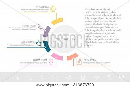 Unique Vector Infographic Flat Template Circles With Five Sectors, Labels. Business Concept With 5 O