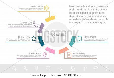 Unique Vector Infographic Flat Template Circles With Six Sectors, Labels. Business Concept With 6 Op