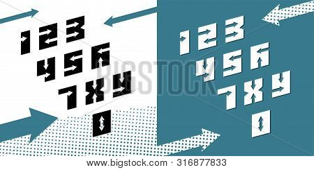 Font Of Numbers Arrow Counterform. Decorative Design Elements For Poster Dynamic Style Development S