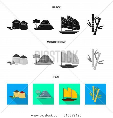Isolated Object Of Country And Asia Sign. Set Of Country And Oriental Stock Symbol For Web.