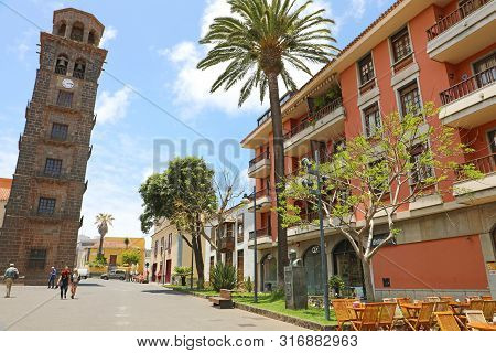 San Cristobal De La Laguna, Spain - June 5, 2019: Plaza De La Concepcion Square With The Tower Of Th