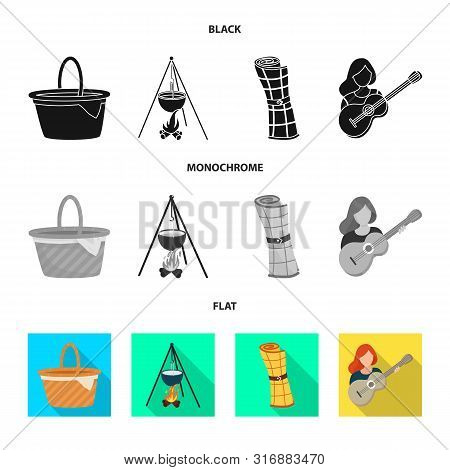 Vector Illustration Of Trekking And Wildlife Sign. Set Of Trekking And Leisure Vector Icon For Stock
