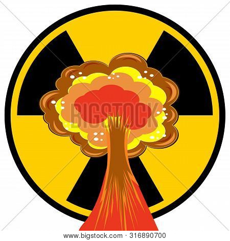 Nuclear Burst. Cartoon Bomb Explosion. Radioactive Atomic Power. Symbol Of War. Big Mushroom Cloud. 