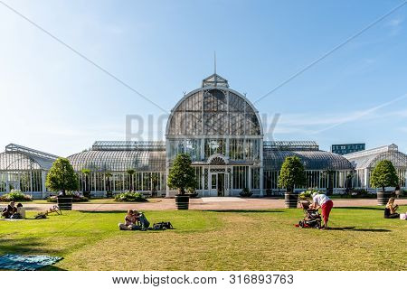 Gothenburg, Sweden - July 17, 2019: Outdoor Summer Facade Front View O A Big Beautiful Glass Greenho