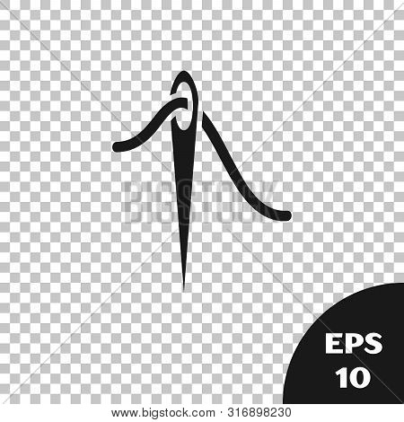 Black Needle For Sewing With Thread Icon Isolated On Transparent Background. Tailor Symbol. Textile 
