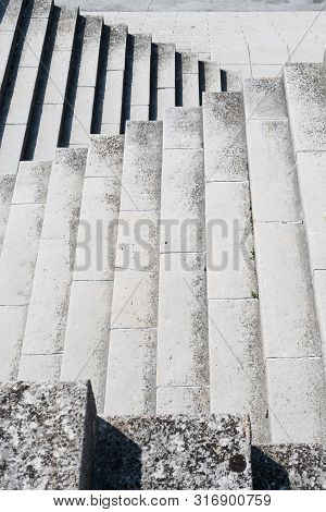 Old Granite Stone Stairway, Part Of Wwi Landmark, An Ossuary Above Kobarid In Slovenia