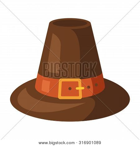 Happy Thanksgiving Illustration Of Pilgrim Hat. Autumn Seasonal Holiday Item.