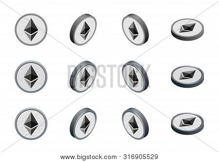 3d Isometric Ethereum Symbol Vector Icon Crypto Currency Money And Finance Sign Illustration Set