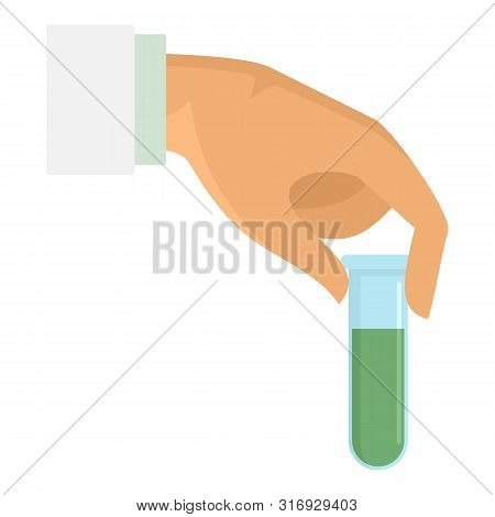 Hand Green Test Tube Icon. Flat Illustration Of Hand Green Test Tube Vector Icon For Web Design