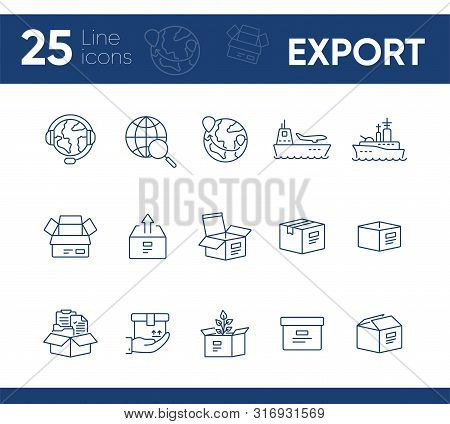 Export Line Icon Set. Worlwide Export And Packaging Concept.vector Illustration Can Be Used For Topi