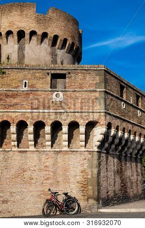 Rome, Italy - April, 2018: The Beautiful Mausoleum Of Hadrian Also Called Sant Angelo Castle Built O