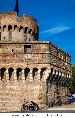 Rome, Italy - April, 2018: The Beautiful Mausoleum Of Hadrian Also Called Sant Angelo Castle Built O