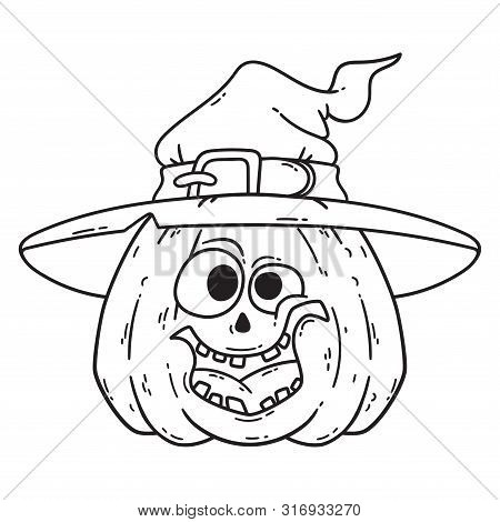 Halloween Smiling Pumpkin. Pumpkin With Witch Hat. Pumpkinhead Jack. Vector Illustration Isolated On