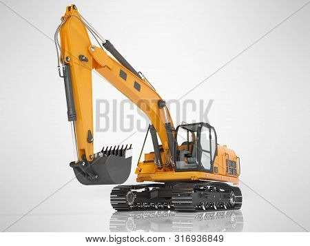 Orange Single Bucket Excavator With Hydraulic Mechpatoy On Metal Driven Track 3d Render On Gray Back