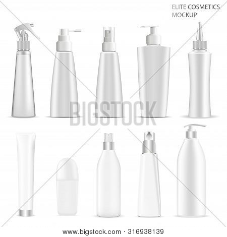 Cosmetic Bottle Package. 3d Plastic Container Blank Fof Lotion, Spray, Cream, Shampoo Product With D