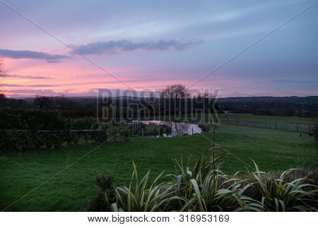 Sunset On The Land Around Lauder, Scotland. Uk