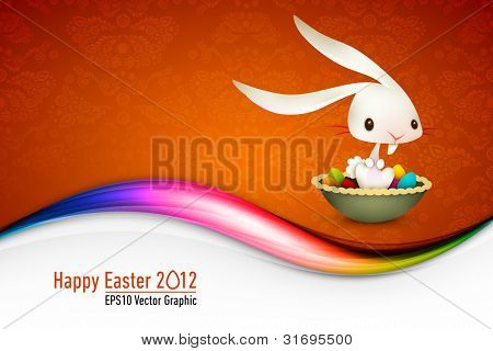 Easter Bunny siedząc w misce pełne kolorowych Eggs| Karta 10 wektor EPS | Warstwy zorganizowane i o nazwie