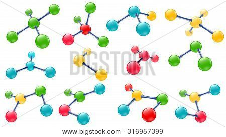 Science Lab Molecules. Vitamin Molecule, Chemical Molecular Structure And Color Molecules Models. Sc