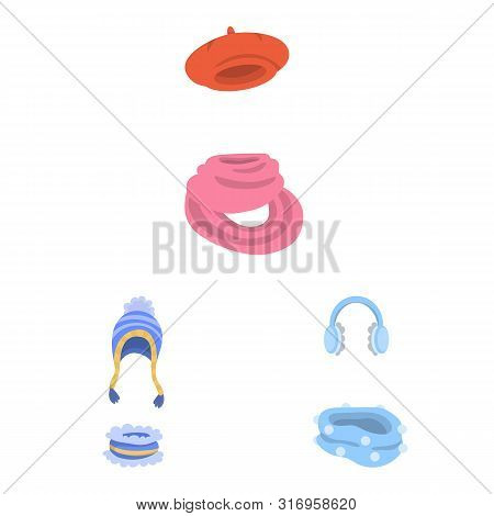 Vector Design Of Headwear And Fashion Sign. Set Of Headwear And Cold Stock Vector Illustration.