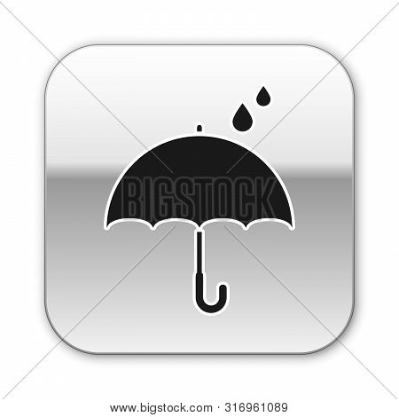 Black Umbrella And Rain Drops Icon Isolated On White Background. Waterproof Icon. Protection, Safety