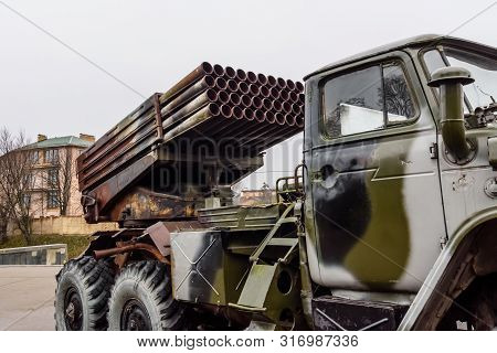 Russian Multiple Rocket Launcher Mounted On Soviet Military Truck