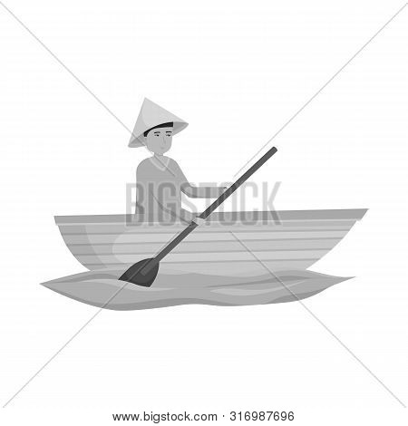 Vector Design Of Boat And Vietnamese Icon. Set Of Boat And Hat Stock Symbol For Web.
