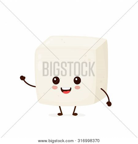 Happy Cute Smiling Funny Tofu. Vector Flat Cartoon Character Illustration Icon Design.isolated On Wh