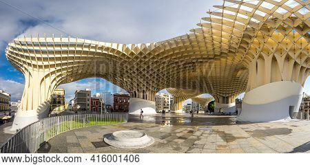 Seville, Spain - 06 April, 2019: Metropol Parasol Is A Wooden Structure Located At La Encarnacion Sq