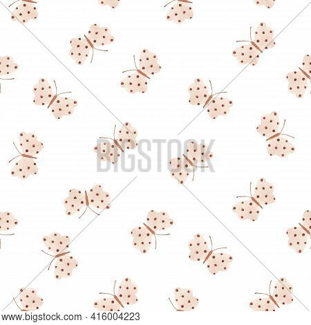 Beautiful Vector Seamless Pattern With Cute Watercolor Butterflies. Stock Illustration.