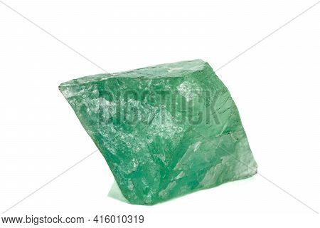 Macro Stone Green Fluorite Mineral On White Background