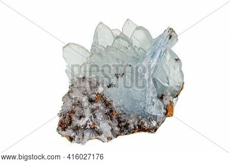 Macro Stone Apatite Mineral On White Background