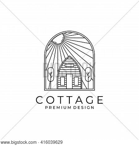 Minimal Cottage With Sunburst Icon Logo Vector Symbol Illustration Design