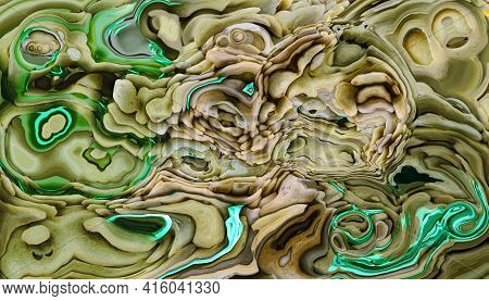 Abstract Brown And Green Fluid Texture. Swirling Paint Effect Background. Color Gradient. Design Bac