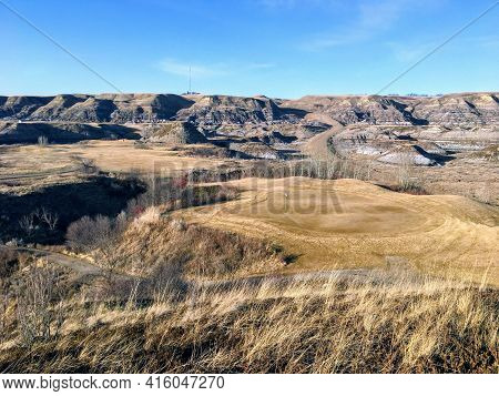 Beautiful Vistas Of A Golf Course In The Badlands Surrounded By Canyons, Hoodoos, Coulees And Mounta