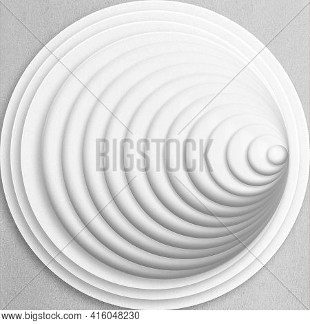 Abstract Illustration Made From Circle Shapes With White Blank Craft Paper Pattern With Copy Space. 
