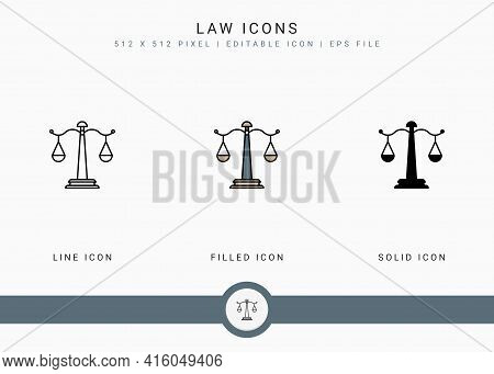 Law Icons Set Vector Illustration With Solid Icon Line Style. Government Public Election Concept. Ed