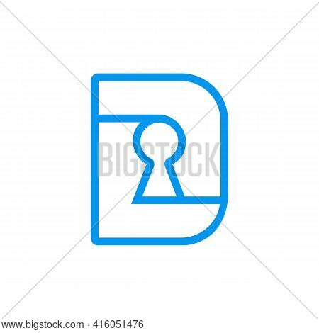 Letter D Keyhole Logo Design, Alphabet D Lock Symbol, Line Art Style Icon - Vector