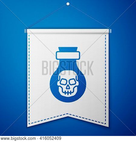 Blue Poison In Bottle Icon Isolated On Blue Background. Bottle Of Poison Or Poisonous Chemical Toxin