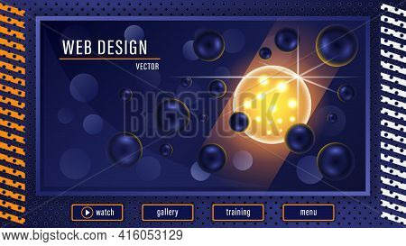 Fantastic 3d Glowing Transparent Yellow Ball In The Middle Dark Blue Balls Background.