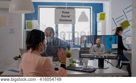 Businesswoman Having Online Videocall Meeting, Disscusing About Communication Project