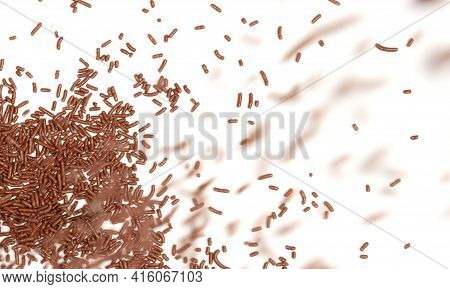 Typical Dutch Chocolate Sprinkles Falling (hagelslag), Used On Bread, Cake Or Desserts