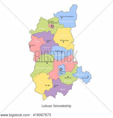 Vector Illustration Administrative Map Of Poland. Lubusz Voivodeship Map With Gminas