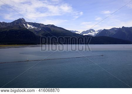 Seward, Alaska / Usa - August 08, 2019: Seward Port View From Cruise Ship Deck, Seward, Alaska, Usa