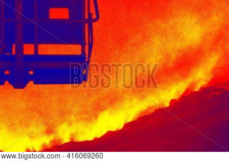 Blurry Abstract Composition Of Blue, Red, Orange And Yellow Spots And Shapes.